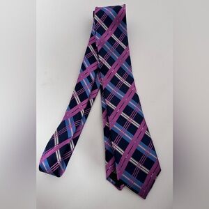 Nordstrom Men’s Purple and Blue Plaid Tie 100% silk